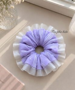 Scrunchie Tím Hoa Nhí Viền Voan