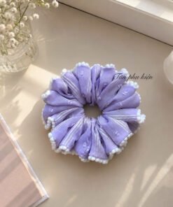 Scrunchie Tím Hoa Nhí Viền Bi
